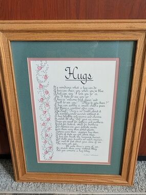 Handcrafted "Hugs" Poem Framed Inspiration for your HOME